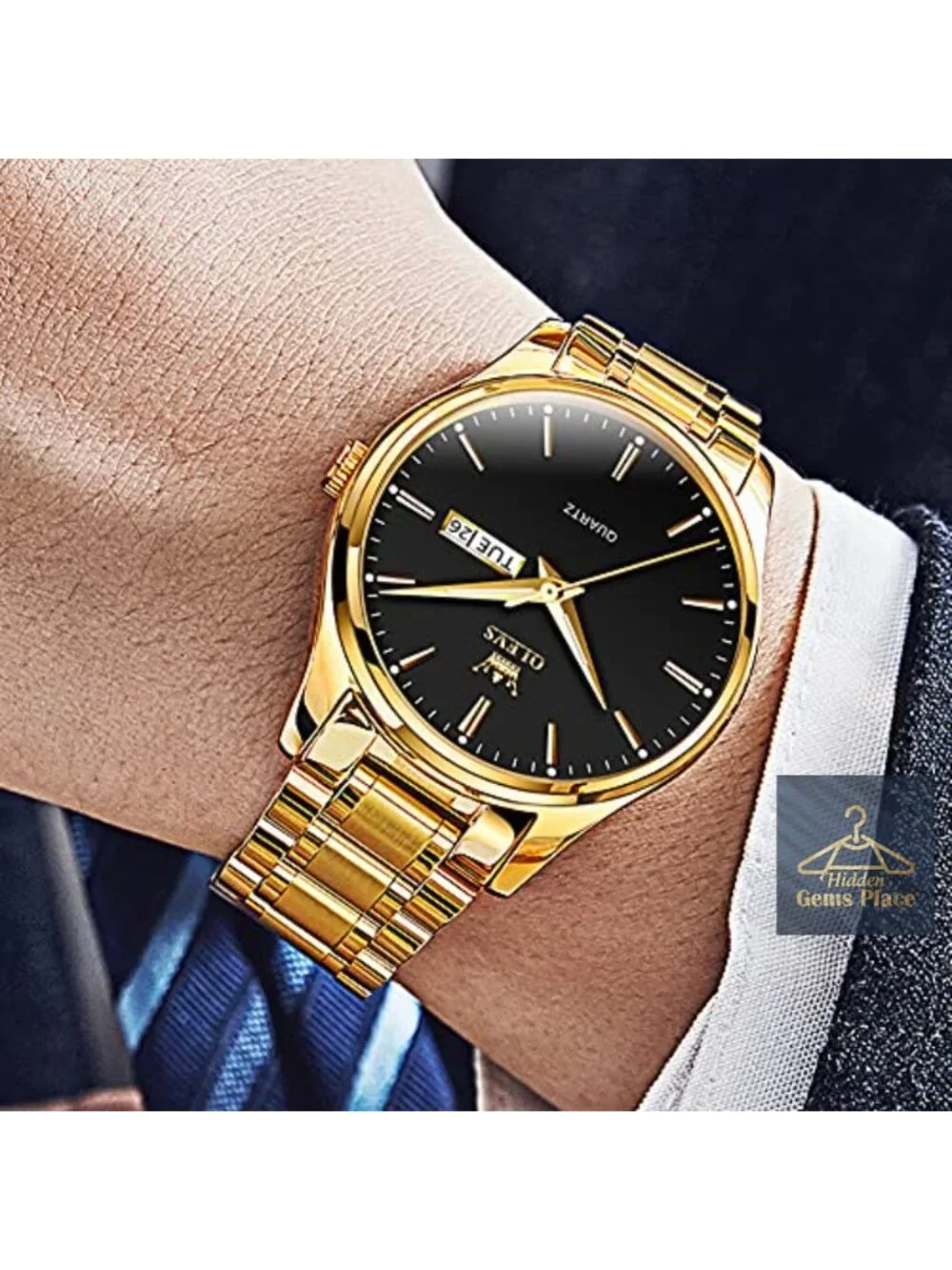 Men's Luxury Gold Watch Stainless Steel Quartz Analog